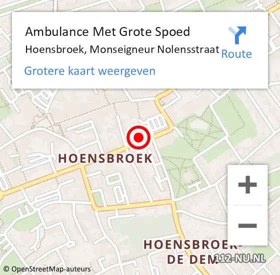 Locatie op kaart van de 112 melding: Ambulance Met Grote Spoed Naar Hoensbroek, Monseigneur Nolensstraat op 4 augustus 2015 14:57