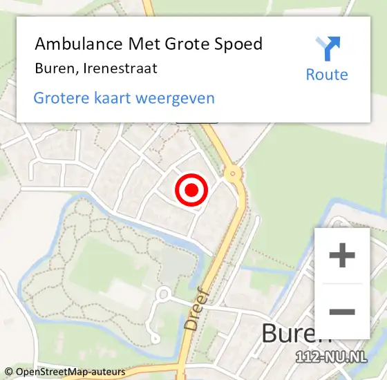 Locatie op kaart van de 112 melding: Ambulance Met Grote Spoed Naar Buren, Irenestraat op 4 augustus 2015 15:04