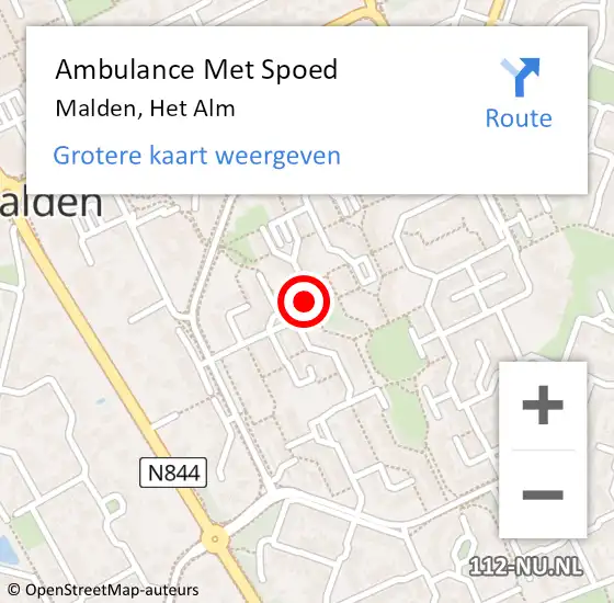 Locatie op kaart van de 112 melding: Ambulance Met Spoed Naar Malden, Het Alm op 4 augustus 2015 16:37