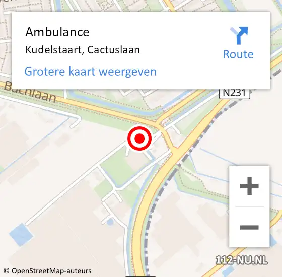 Locatie op kaart van de 112 melding: Ambulance Kudelstaart, Cactuslaan op 4 augustus 2015 17:30