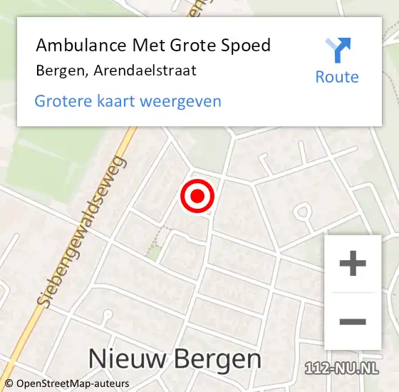 Locatie op kaart van de 112 melding: Ambulance Met Grote Spoed Naar Bergen, Arendaelstraat op 4 augustus 2015 19:21