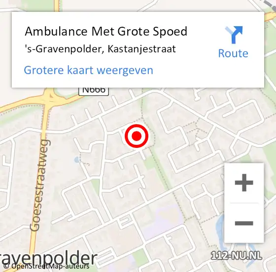 Locatie op kaart van de 112 melding: Ambulance Met Grote Spoed Naar 's-Gravenpolder, Kastanjestraat op 4 augustus 2015 20:40