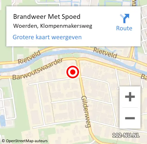 Locatie op kaart van de 112 melding: Brandweer Met Spoed Naar Woerden, Klompenmakersweg op 4 augustus 2015 21:03