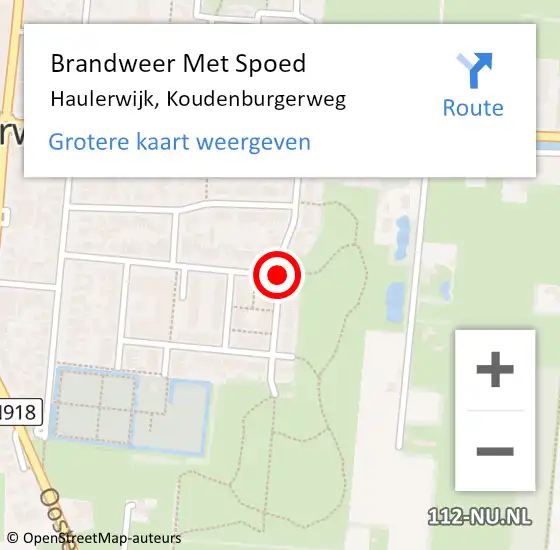 Locatie op kaart van de 112 melding: Brandweer Met Spoed Naar Haulerwijk, Koudenburgerweg op 4 augustus 2015 21:19