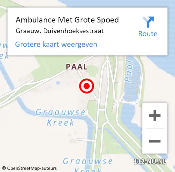 Locatie op kaart van de 112 melding: Ambulance Met Grote Spoed Naar Graauw, Duivenhoeksestraat op 4 augustus 2015 21:37