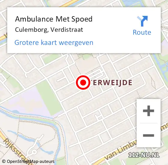 Locatie op kaart van de 112 melding: Ambulance Met Spoed Naar Culemborg, Verdistraat op 4 augustus 2015 21:53