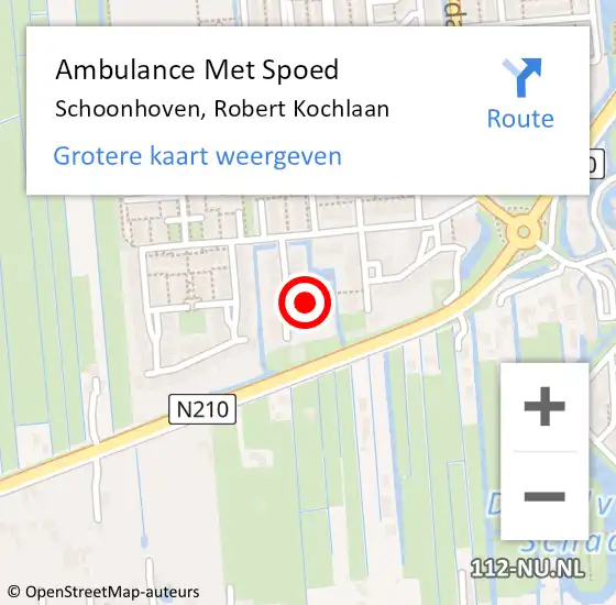 Locatie op kaart van de 112 melding: Ambulance Met Spoed Naar Schoonhoven, Robert Kochlaan op 4 augustus 2015 23:08