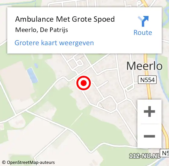 Locatie op kaart van de 112 melding: Ambulance Met Grote Spoed Naar Meerlo, De Patrijs op 4 augustus 2015 23:11