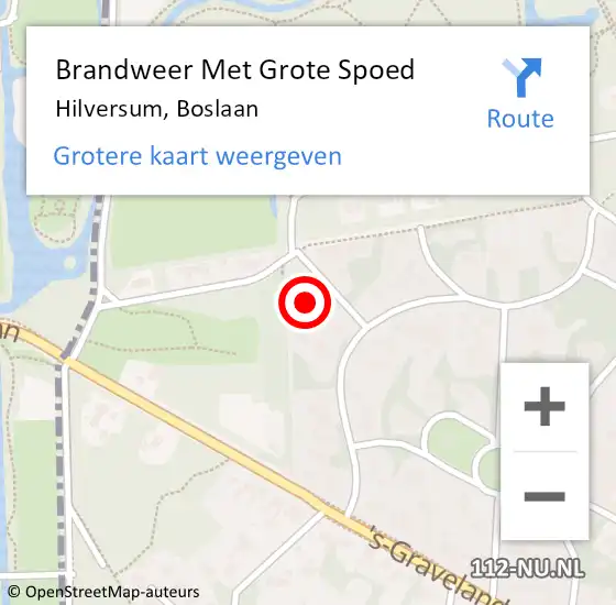 Locatie op kaart van de 112 melding: Brandweer Met Grote Spoed Naar Hilversum, Boslaan op 4 augustus 2015 23:16