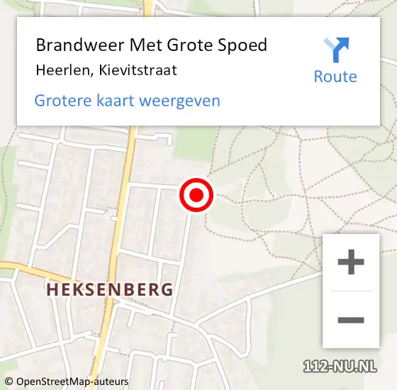 Locatie op kaart van de 112 melding: Brandweer Met Grote Spoed Naar Heerlen, Kievitstraat op 5 augustus 2015 02:52