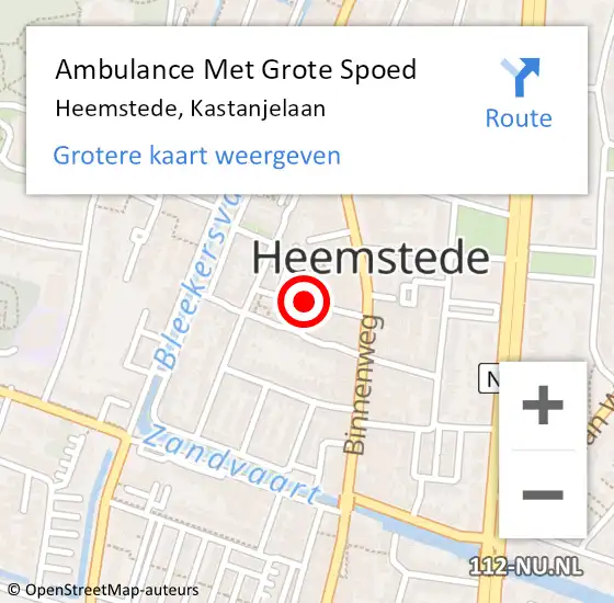 Locatie op kaart van de 112 melding: Ambulance Met Grote Spoed Naar Heemstede, Kastanjelaan op 5 augustus 2015 02:59