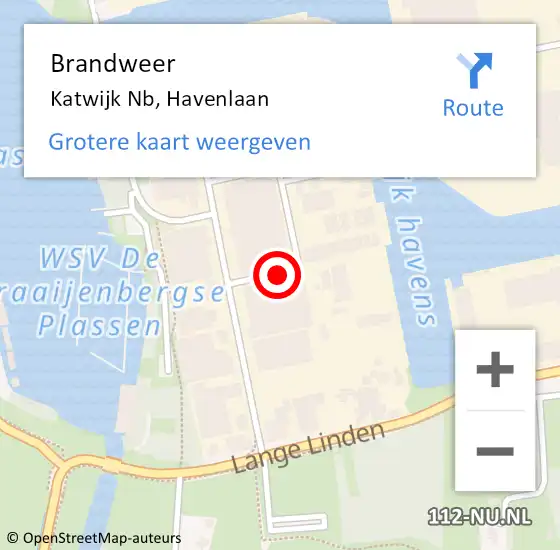 Locatie op kaart van de 112 melding: Brandweer Katwijk Nb, Havenlaan op 5 augustus 2015 04:27