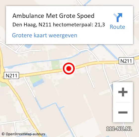 Locatie op kaart van de 112 melding: Ambulance Met Grote Spoed Naar Den Haag, N211 hectometerpaal: 21,9 op 5 augustus 2015 07:35