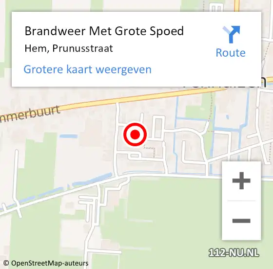 Locatie op kaart van de 112 melding: Brandweer Met Grote Spoed Naar Hem, Prunusstraat op 5 augustus 2015 07:43