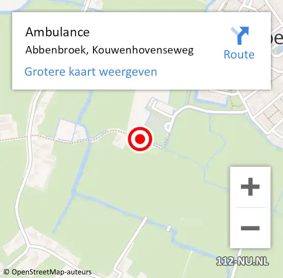 Locatie op kaart van de 112 melding: Ambulance Abbenbroek, Kouwenhovenseweg op 5 augustus 2015 09:41