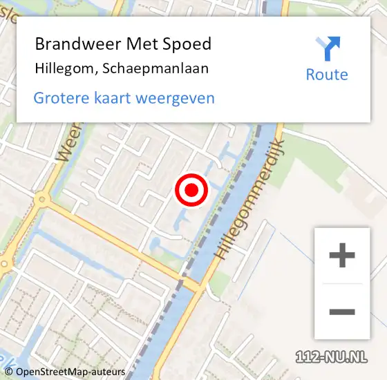 Locatie op kaart van de 112 melding: Brandweer Met Spoed Naar Hillegom, Schaepmanlaan op 5 augustus 2015 10:32