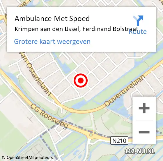 Locatie op kaart van de 112 melding: Ambulance Met Spoed Naar Krimpen aan den IJssel, Ferdinand Bolstraat op 5 augustus 2015 10:38