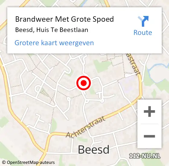 Locatie op kaart van de 112 melding: Brandweer Met Grote Spoed Naar Beesd, Huis Te Beestlaan op 5 augustus 2015 11:08