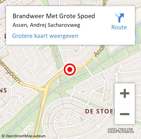 Locatie op kaart van de 112 melding: Brandweer Met Grote Spoed Naar Assen, Andrej Sacharovweg op 5 augustus 2015 11:37