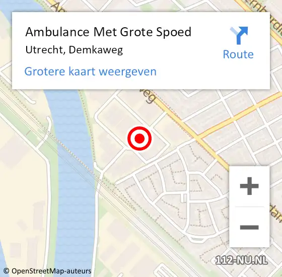 Locatie op kaart van de 112 melding: Ambulance Met Grote Spoed Naar Utrecht, Demkaweg op 5 augustus 2015 12:40
