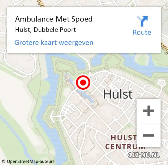 Locatie op kaart van de 112 melding: Ambulance Met Spoed Naar Hulst, Dubbele Poort op 5 augustus 2015 12:48