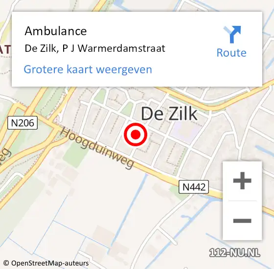 Locatie op kaart van de 112 melding: Ambulance De Zilk, P J Warmerdamstraat op 5 augustus 2015 14:06