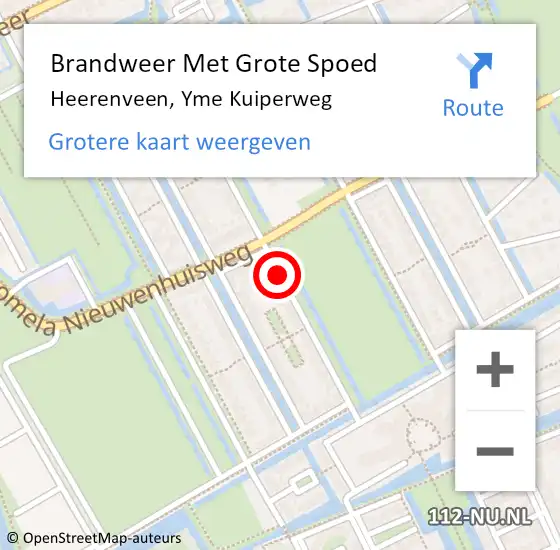 Locatie op kaart van de 112 melding: Brandweer Met Grote Spoed Naar Heerenveen, Yme Kuiperweg op 5 augustus 2015 15:31