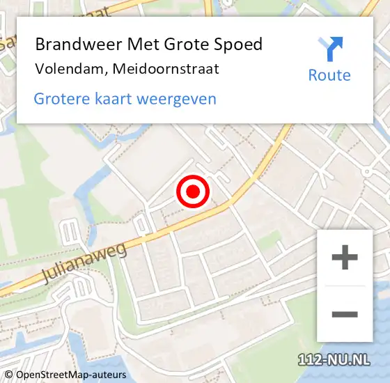 Locatie op kaart van de 112 melding: Brandweer Met Grote Spoed Naar Volendam, Meidoornstraat op 5 augustus 2015 16:05