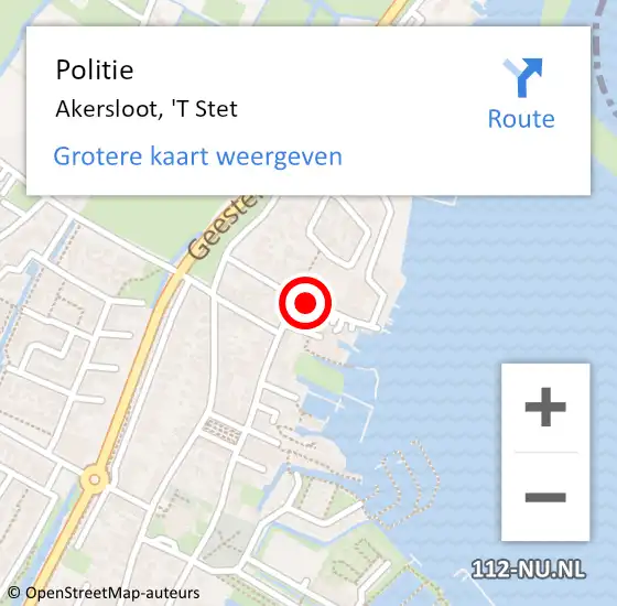 Locatie op kaart van de 112 melding: Politie Akersloot, 'T Stet op 5 augustus 2015 16:21