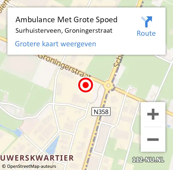 Locatie op kaart van de 112 melding: Ambulance Met Grote Spoed Naar Surhuisterveen, Groningerstraat op 5 augustus 2015 16:23