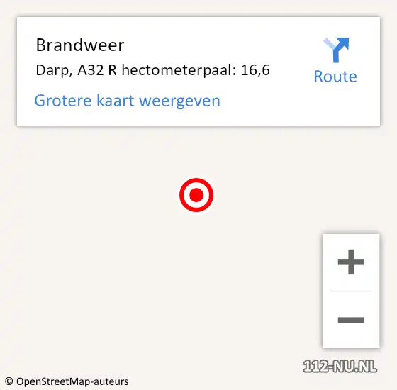 Locatie op kaart van de 112 melding: Brandweer Darp, A32 R hectometerpaal: 16,6 op 5 augustus 2015 17:09