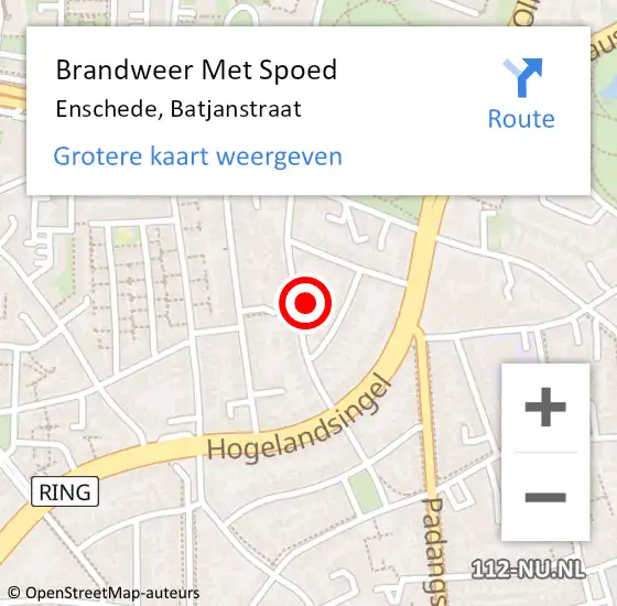 Locatie op kaart van de 112 melding: Brandweer Met Spoed Naar Enschede, Batjanstraat op 5 augustus 2015 17:29