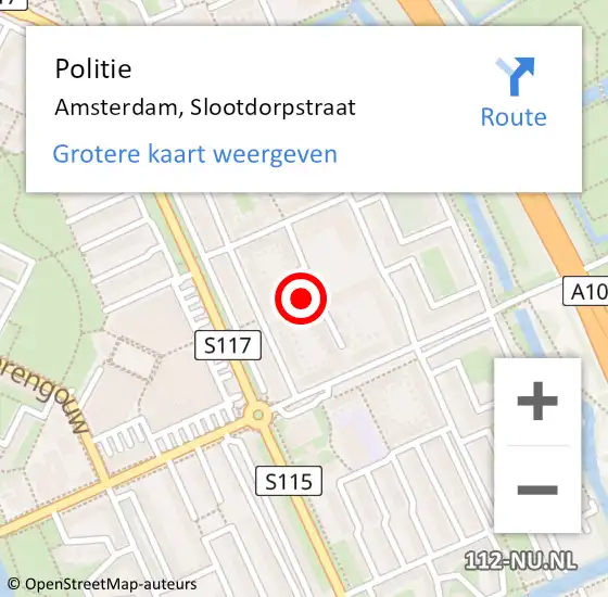 Locatie op kaart van de 112 melding: Politie Amsterdam, Slootdorpstraat op 5 augustus 2015 18:43