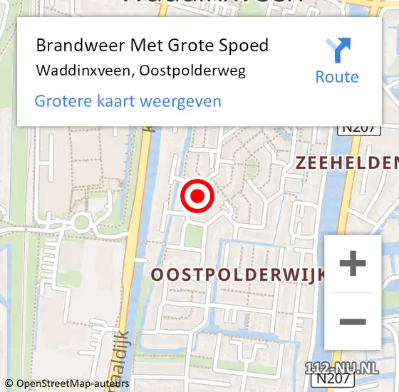 Locatie op kaart van de 112 melding: Brandweer Met Grote Spoed Naar Waddinxveen, Oostpolderweg op 5 augustus 2015 21:46