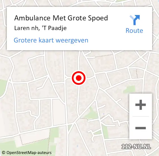 Locatie op kaart van de 112 melding: Ambulance Met Grote Spoed Naar Laren nh, 'T Paadje op 16 november 2013 12:23
