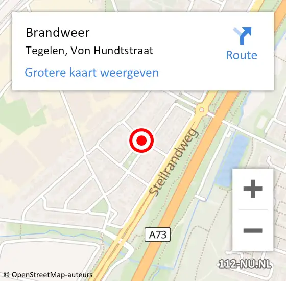 Locatie op kaart van de 112 melding: Brandweer Tegelen, Von Hundtstraat op 5 augustus 2015 23:43