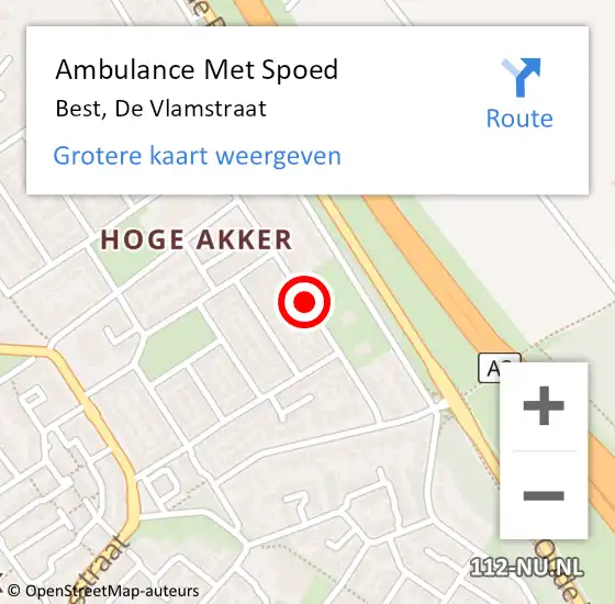 Locatie op kaart van de 112 melding: Ambulance Met Spoed Naar Best, De Vlamstraat op 6 augustus 2015 04:17