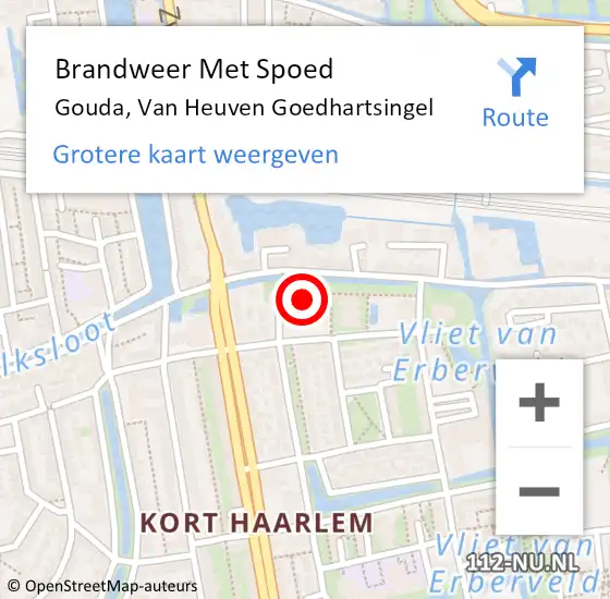 Locatie op kaart van de 112 melding: Brandweer Met Spoed Naar Gouda, Van Heuven Goedhartsingel op 6 augustus 2015 06:13