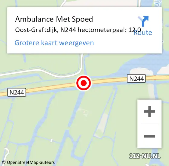 Locatie op kaart van de 112 melding: Ambulance Met Spoed Naar Oost-Graftdijk, N244 hectometerpaal: 12,0 op 6 augustus 2015 07:13