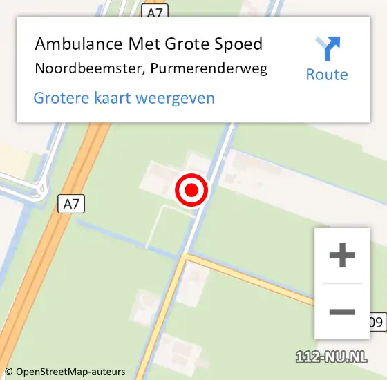 Locatie op kaart van de 112 melding: Ambulance Met Grote Spoed Naar Noordbeemster, Purmerenderweg op 6 augustus 2015 08:21