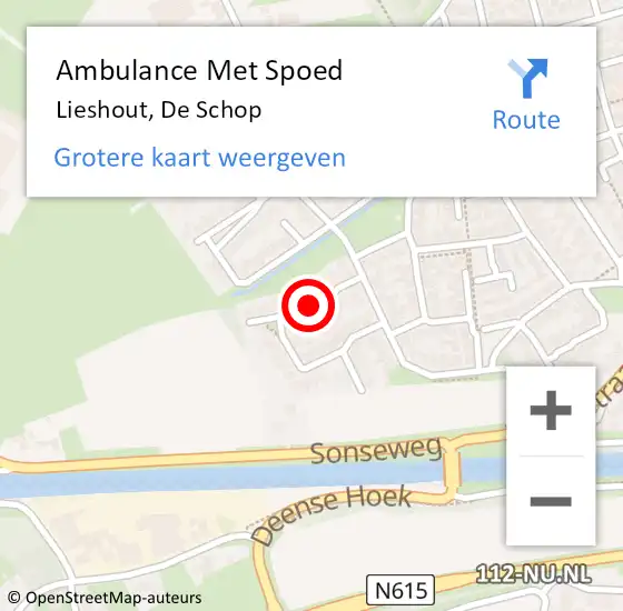 Locatie op kaart van de 112 melding: Ambulance Met Spoed Naar Lieshout, De Schop op 6 augustus 2015 08:41