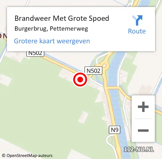 Locatie op kaart van de 112 melding: Brandweer Met Grote Spoed Naar Burgerbrug, Pettemerweg op 6 augustus 2015 10:05