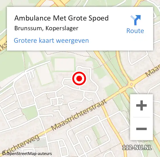 Locatie op kaart van de 112 melding: Ambulance Met Grote Spoed Naar Brunssum, Koperslager op 6 augustus 2015 10:11