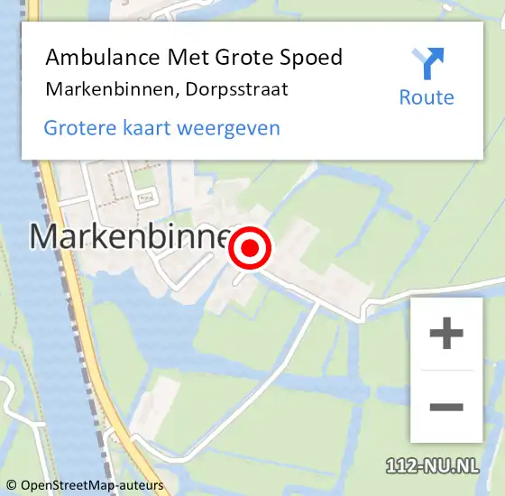 Locatie op kaart van de 112 melding: Ambulance Met Grote Spoed Naar Markenbinnen, Dorpsstraat op 6 augustus 2015 10:31