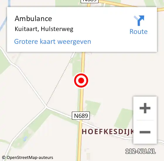 Locatie op kaart van de 112 melding: Ambulance Kuitaart, Hulsterweg op 6 augustus 2015 10:35