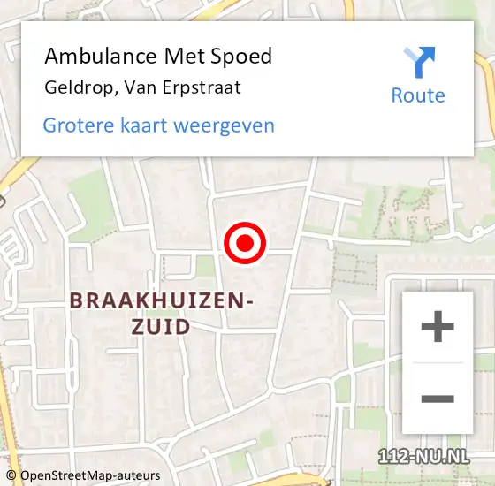 Locatie op kaart van de 112 melding: Ambulance Met Spoed Naar Geldrop, Van Erpstraat op 6 augustus 2015 11:15