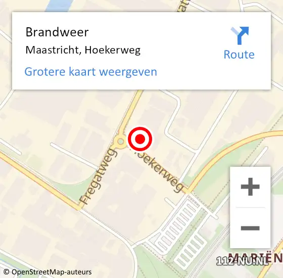 Locatie op kaart van de 112 melding: Brandweer Maastricht, Hoekerweg op 16 november 2013 13:10