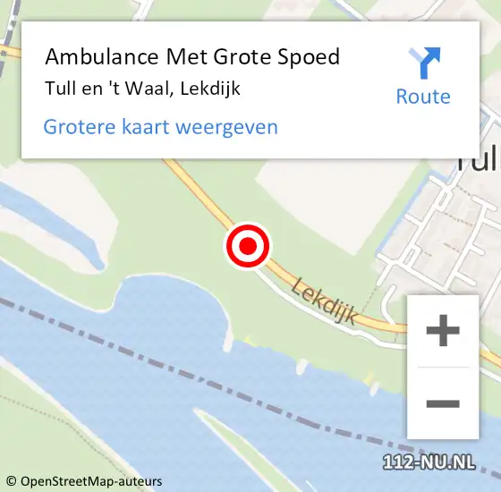 Locatie op kaart van de 112 melding: Ambulance Met Grote Spoed Naar Tull en 't Waal, Lekdijk op 6 augustus 2015 13:18