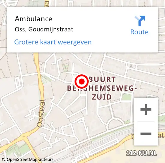 Locatie op kaart van de 112 melding: Ambulance Oss, Goudmijnstraat op 6 augustus 2015 13:18