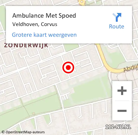 Locatie op kaart van de 112 melding: Ambulance Met Spoed Naar Veldhoven, Corvus op 6 augustus 2015 13:44